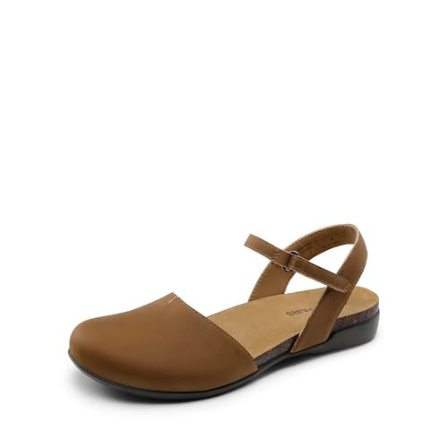 DREAM PAIRS Women's Closed Toe Sandals Arch Support Comfort Cork Footbed Flat Sandals Summer Shoes,Size 8,Brown,DWUMFS2501 | Amazon (US)