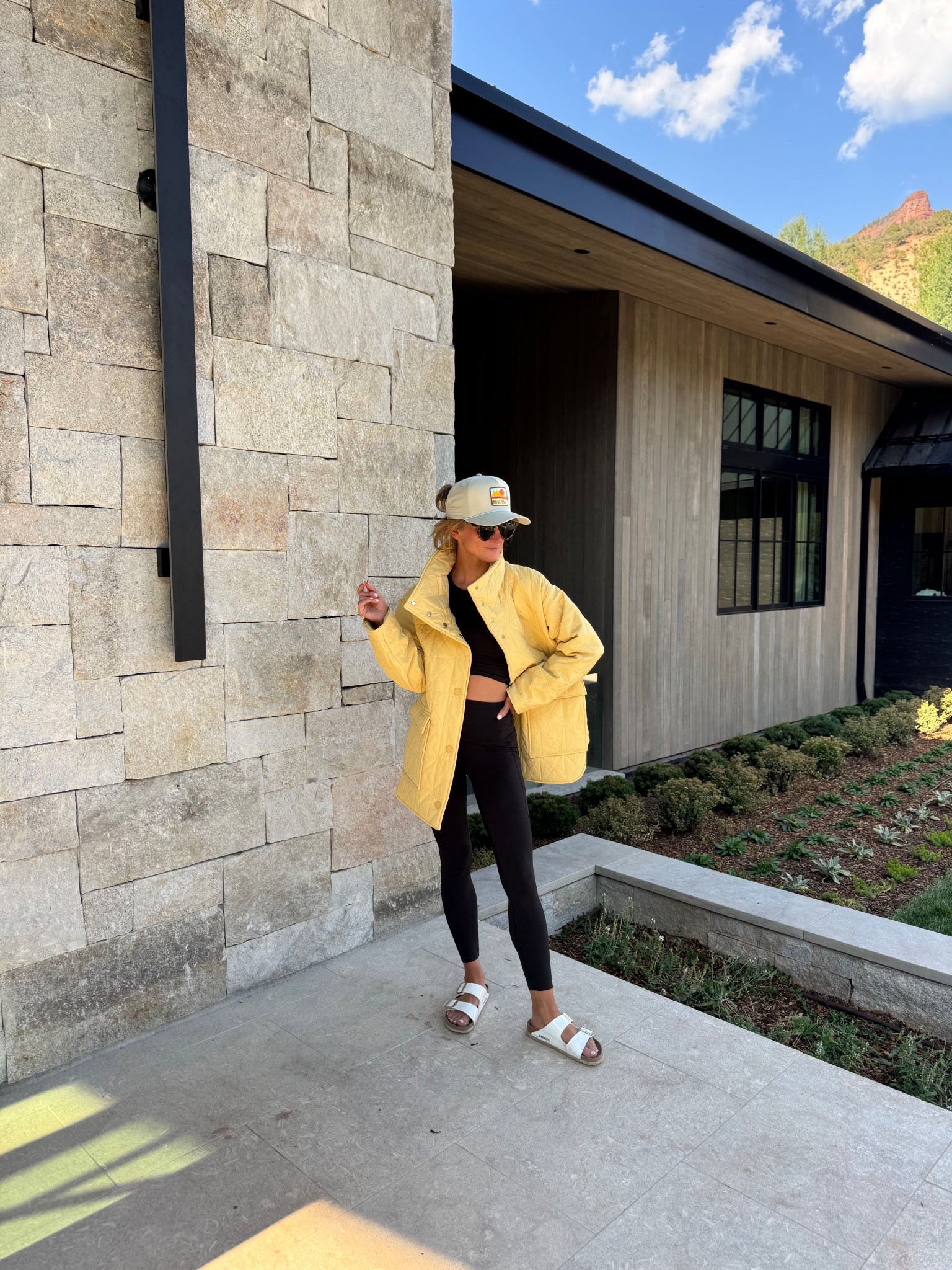 New Rhône quilted yellow jacket! Wearing XS in jacket/leggings and S in top!