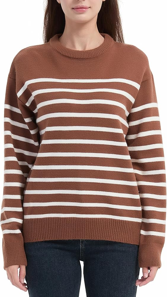 Tronjori Womens Striped Jacquard Crewneck Sweater Pullover Casual Fall Winter Long Sleeve Knit To... | Amazon (US)