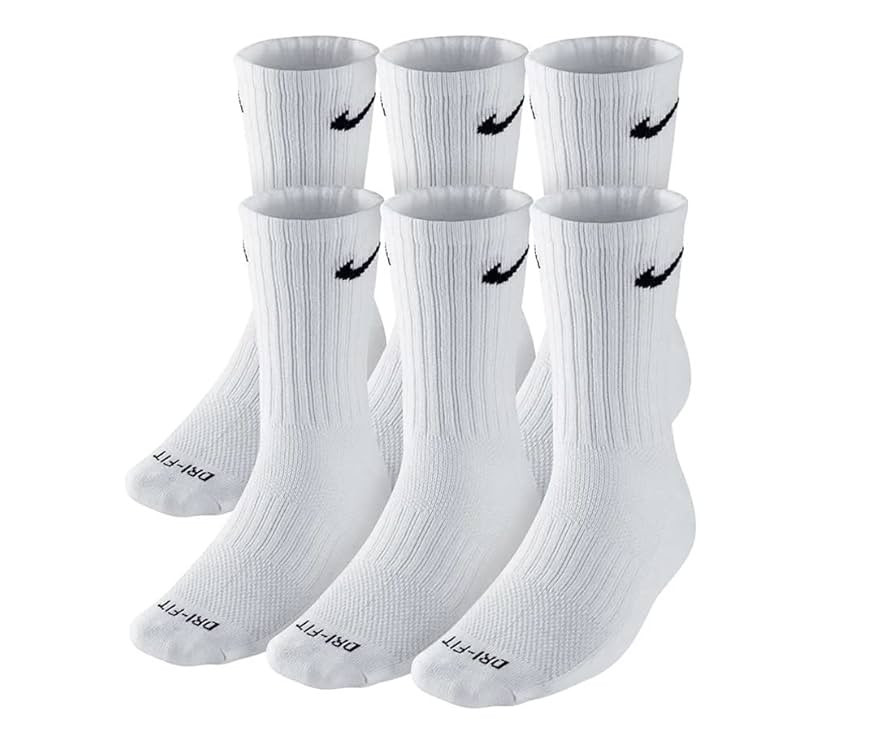 NIKE Dri-FIT Cushion Crew Training Socks (6 Pair) White With Traditional Black Swoosh Logo ADULT ... | Amazon (US)