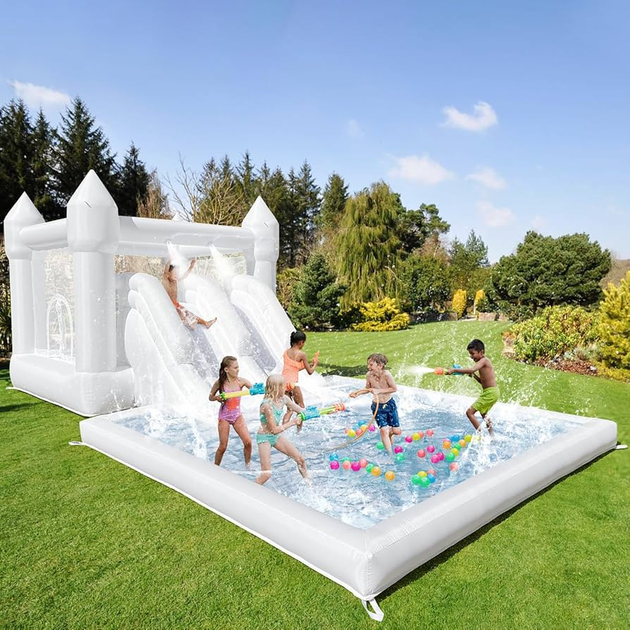 19ft Large Water Slide Bounce House, Oxford Water Slide with Double Slide and Ball Pool/Pit, Whit... | Amazon (US)