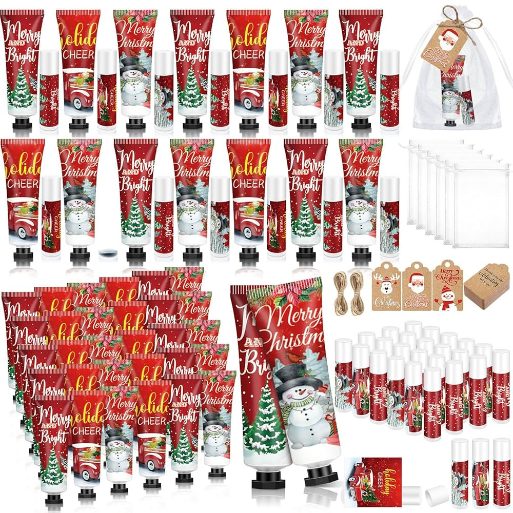 50 Sets 200 Pcs Christmas Hand Lotion and Lip Balm Sets Christmas Stocking Stuffers Holiday Treat... | Amazon (US)