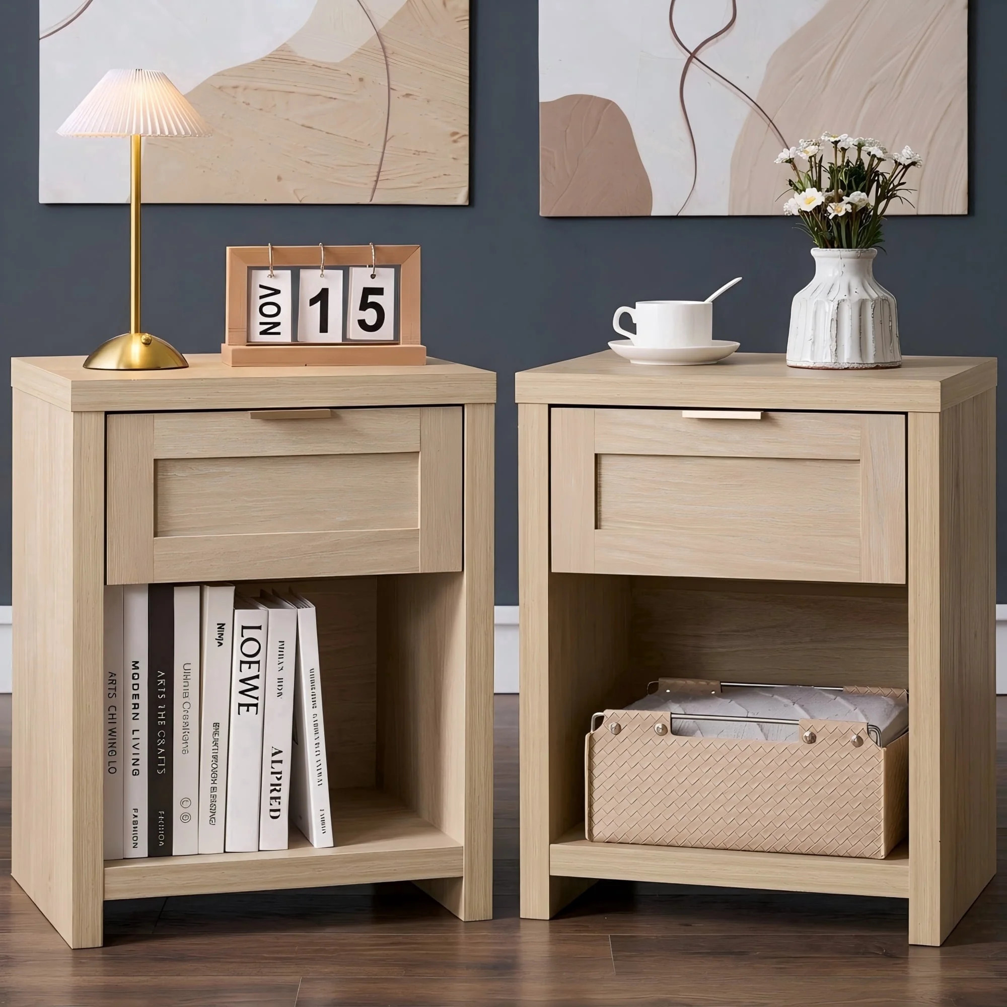 ARKANTOS Nightstand with Drawers Farmhouse Nightstand Set of 2 Classic Walnut | Walmart (US)