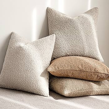 Amazon.com: Foindtower Pack of 2 Textured Boucle Throw Pillow Covers Accent Solid Pillow Cases Co... | Amazon (US)