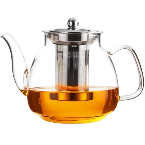 PARACITY Glass Teapot Stovetop 50 OZ/1500ml, Tea pot with Removable 18/8 Stainless Steel Infuser, Borosilicate Clear Tea Kettle, Teapot Blooming and Loose Leaf Tea Maker Tea Brewer for Camping, Travel | Amazon (US)