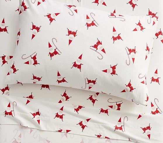 west elm x pbk Modern Organic Smiley Santa Flannel Sheet Set & Pillowcases | Pottery Barn Kids