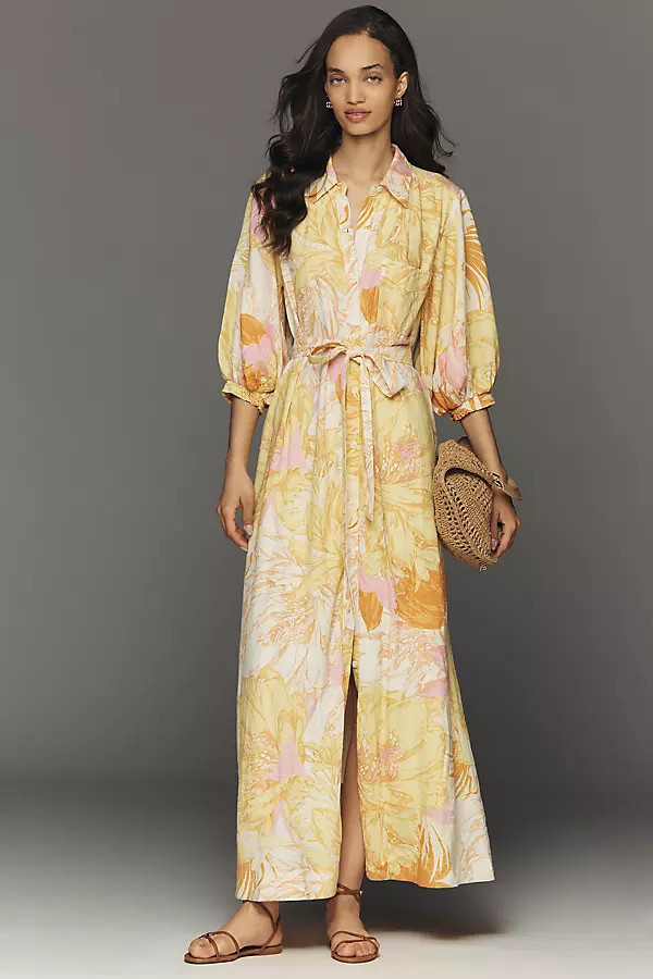 Mona Linen Blend Maxi Shirtdress | Anthropologie (US)