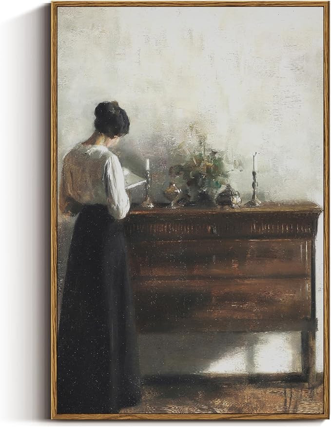 Vintage Women Large Framed Wall Art, Woman Standing Reading Paintings Decor Aesthetic, 24x36 Inch... | Amazon (US)