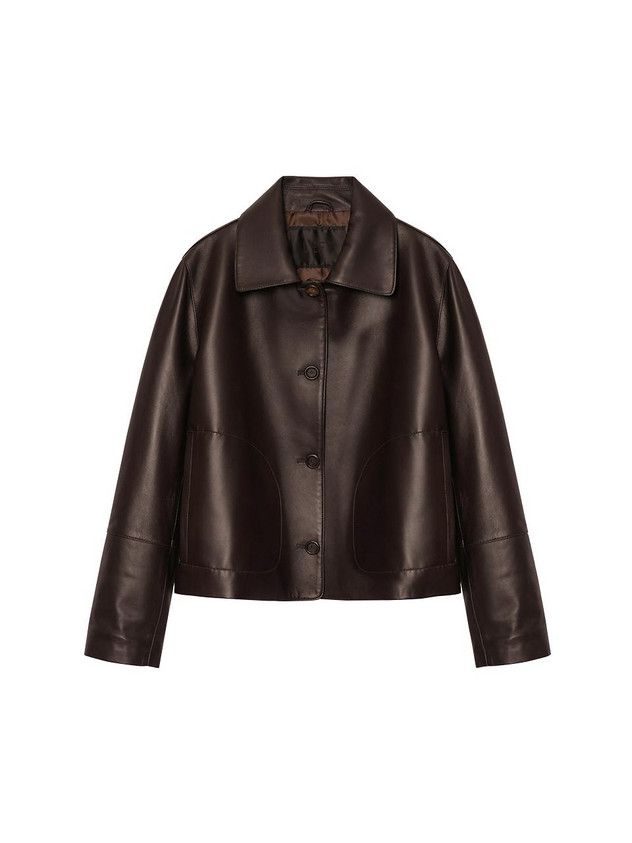Real Leather Loose Crop Jacket - Brown | W Concept (US)