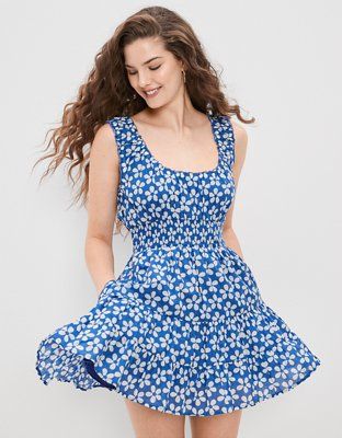 AE Floral Smocked Waist Tank Mini Dress | American Eagle Outfitters (US & CA)