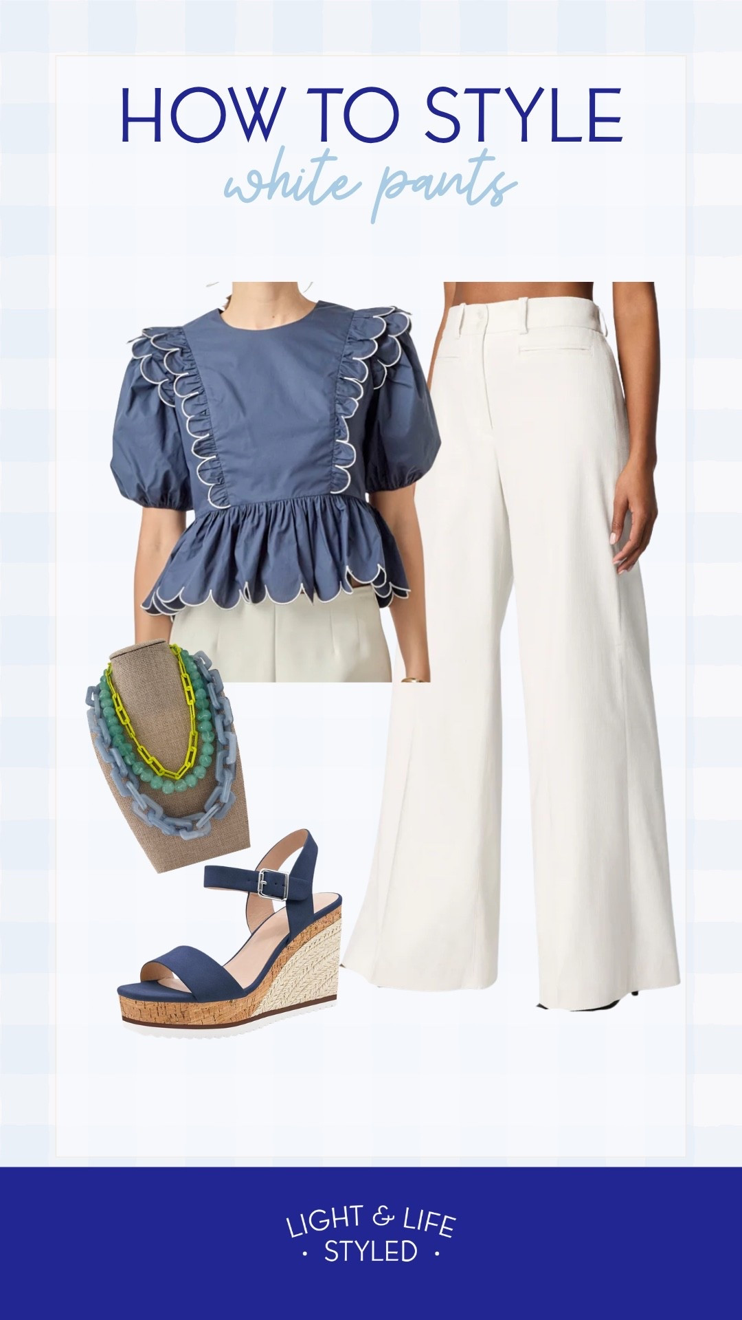 Classic white pants are one of the most versatile pieces in your closet, and this navy scalloped top gives them a timeless, polished look. Finish it with a woven wedge and colorful accessories for an outfit that’s perfect for work, brunch, or summer dinners.

#LTKootd #LTKmomlife #LTKOver40