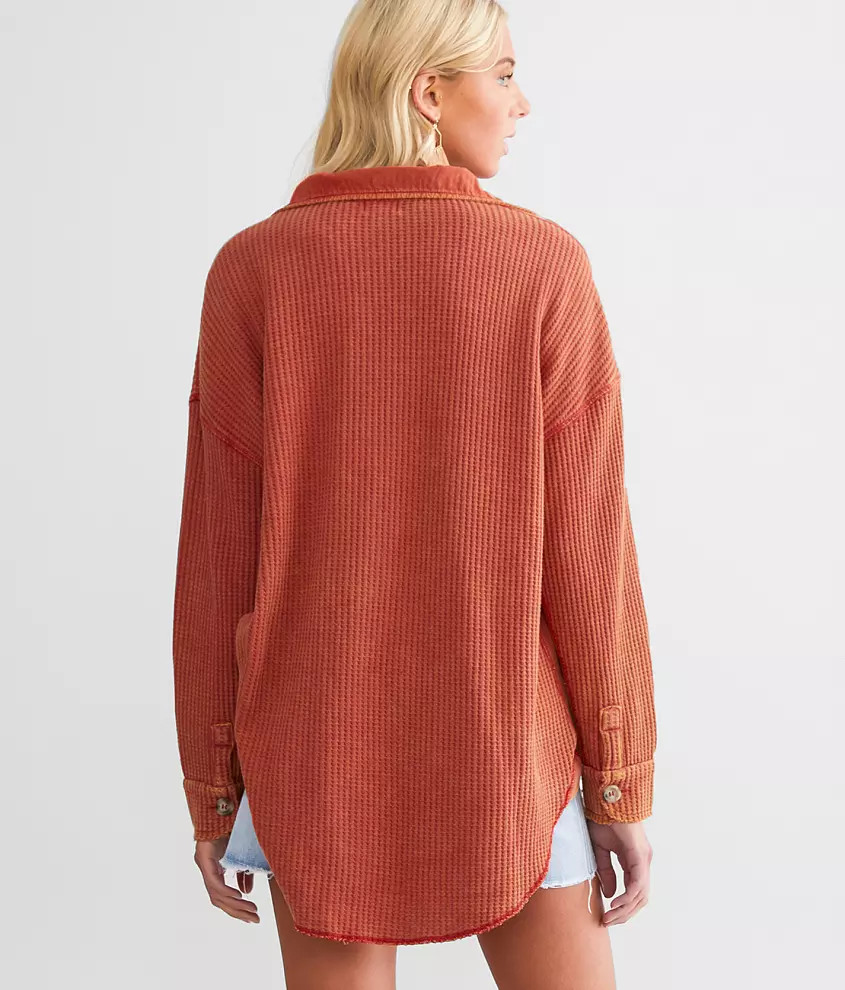 Washed Waffle Knit Boyfriend Shirt | Buckle