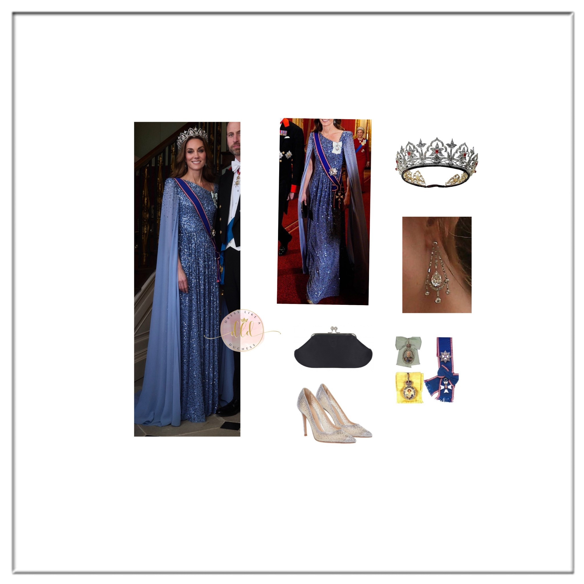 12/3/25 Kate Middleton at the German State Banquet in Jenny Packham 