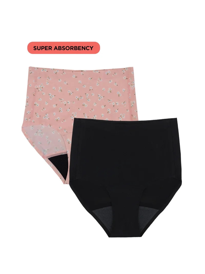 No Boundaries High-Rise Brief Super Absorbency Period Underwear, 2-Pack, Women\u2019s XS-XXL | Walmart (US)