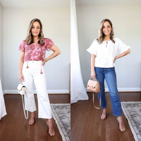 Spring outfit ideas! 

Floral top: xs 
White top: xxs 
White jeans: petite 24 
AYR jeans: 24, 25” inseam 
Shoes: tts 

#LTKSeasonal #LTKstyletip