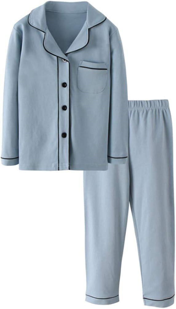 Mallimoda Kids Cotton Pajamas Set PJS Long Sleeve Button Down Sleepwear Loungewear | Amazon (US)