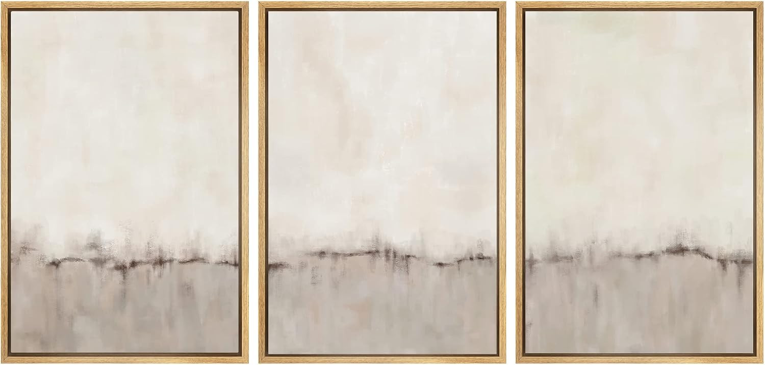 SIGNWIN Framed Canvas Print Wall Art Set Grunge Brown Gray Pastel Landscape Shapes Abstract Illustrations Modern Art Decorative Nordic Chic Calm for Living Room, Bedroom, Office - 16"x24"x3 Natural | Amazon (US)