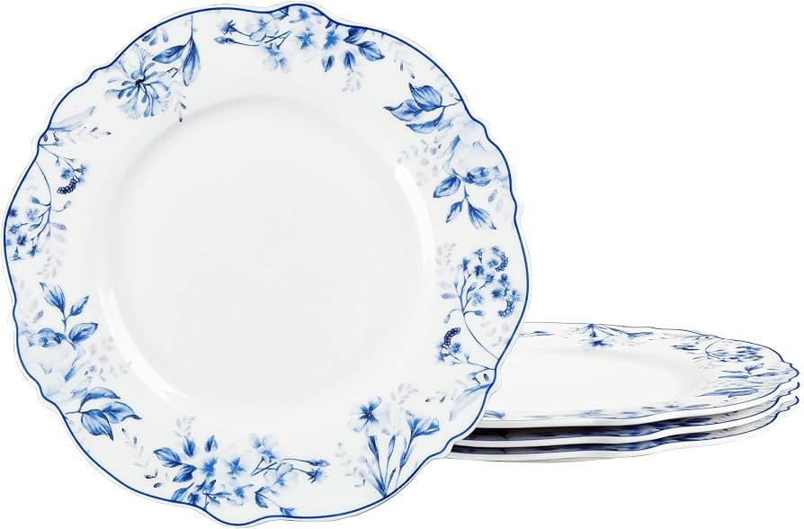 fanquare 8 Inch Blue Floral Porcelain Dessert Plates Set of 4, Scalloped Ceramic Salad Plates for... | Amazon (US)