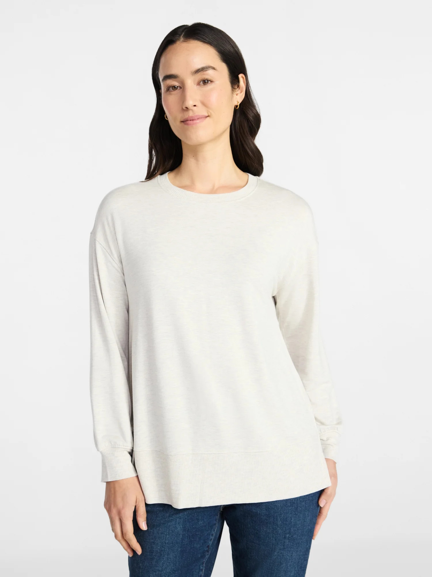 Time and Tru Women's French Terry Tunic Top with Long Sleeves, Sizes XS-XXXL | Walmart (US)