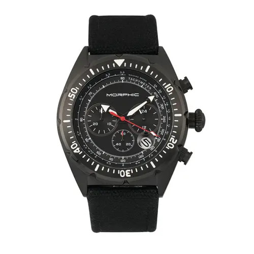 Morphic M53 Series Chronograph Fiber-Weaved Leather-Band Watch w/Date in Black at Nordstrom | Nordstrom