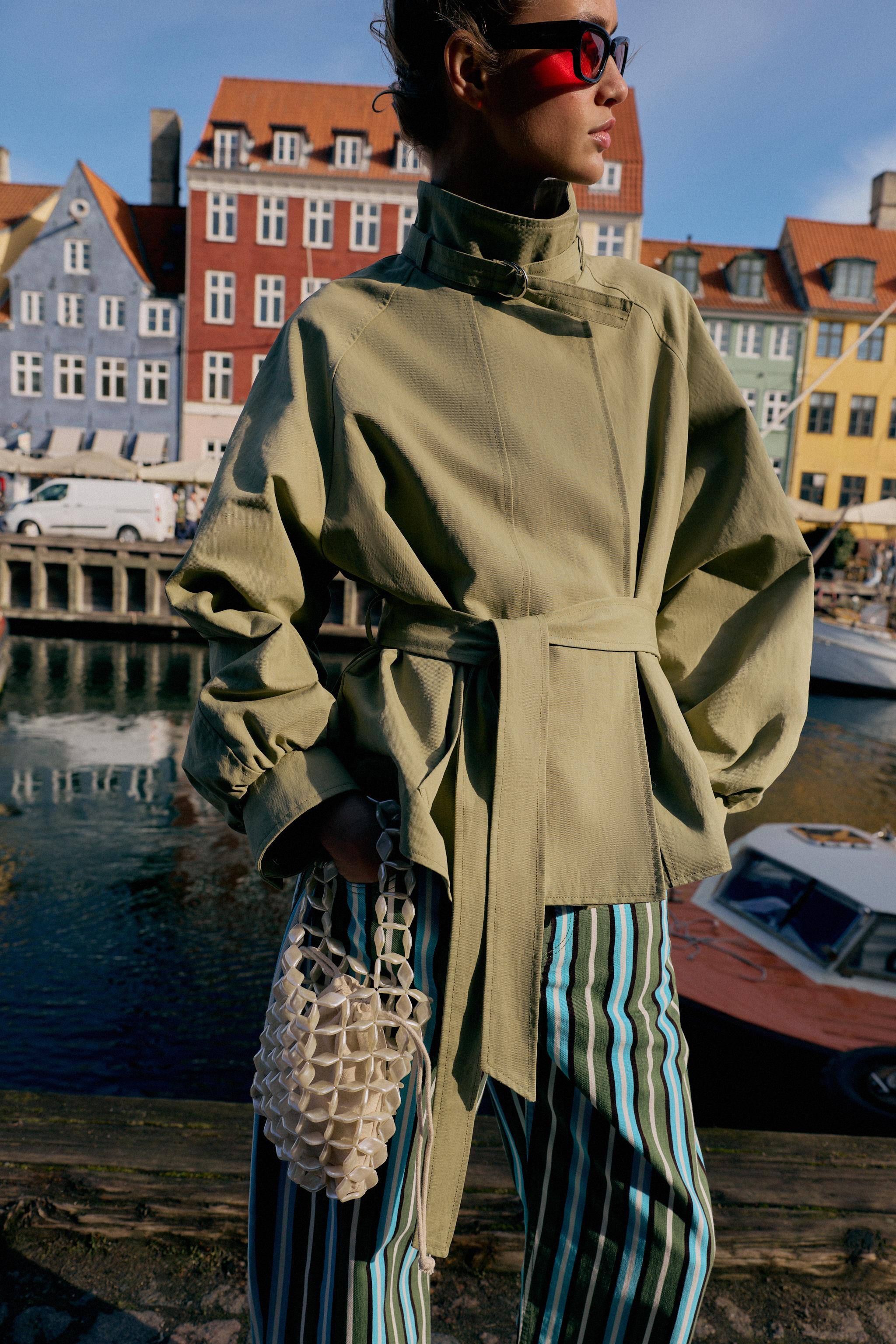 HIGH COLLAR BELTED JACKET | Zara US