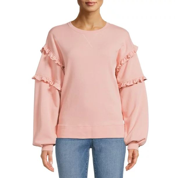 Time and Tru Women's Ruffle Sleeve Sweatshirt - Walmart.com | Walmart (US)