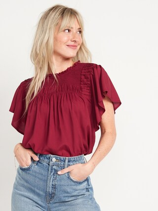 Flutter-Sleeve Smocked Pintucked Swing Blouse for Women | Old Navy (US)