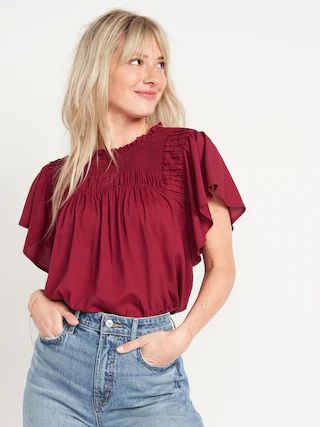 Flutter-Sleeve Smocked Pintucked Swing Blouse for Women | Old Navy (US)