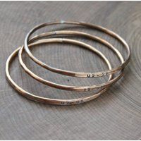 Personalized Skinny Rustic Bronze Bangle, Bangle Stack, Custom Name Bracelet, Date Family Braceletes | Etsy (US)
