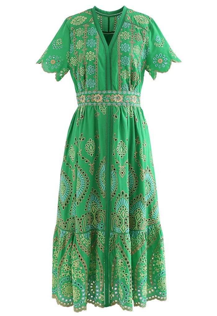 Exotic Day Cutwork Embroidery Midi Dress | Chicwish