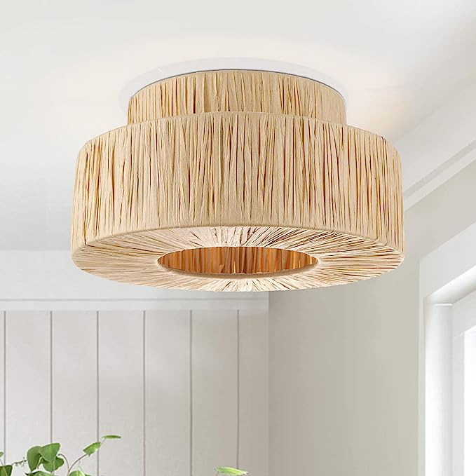 FRIDEKO HOME Woven Flush Mount Light Fixture - Boho Rattan Light Fixture Bedroom Ceiling Lights F... | Amazon (US)