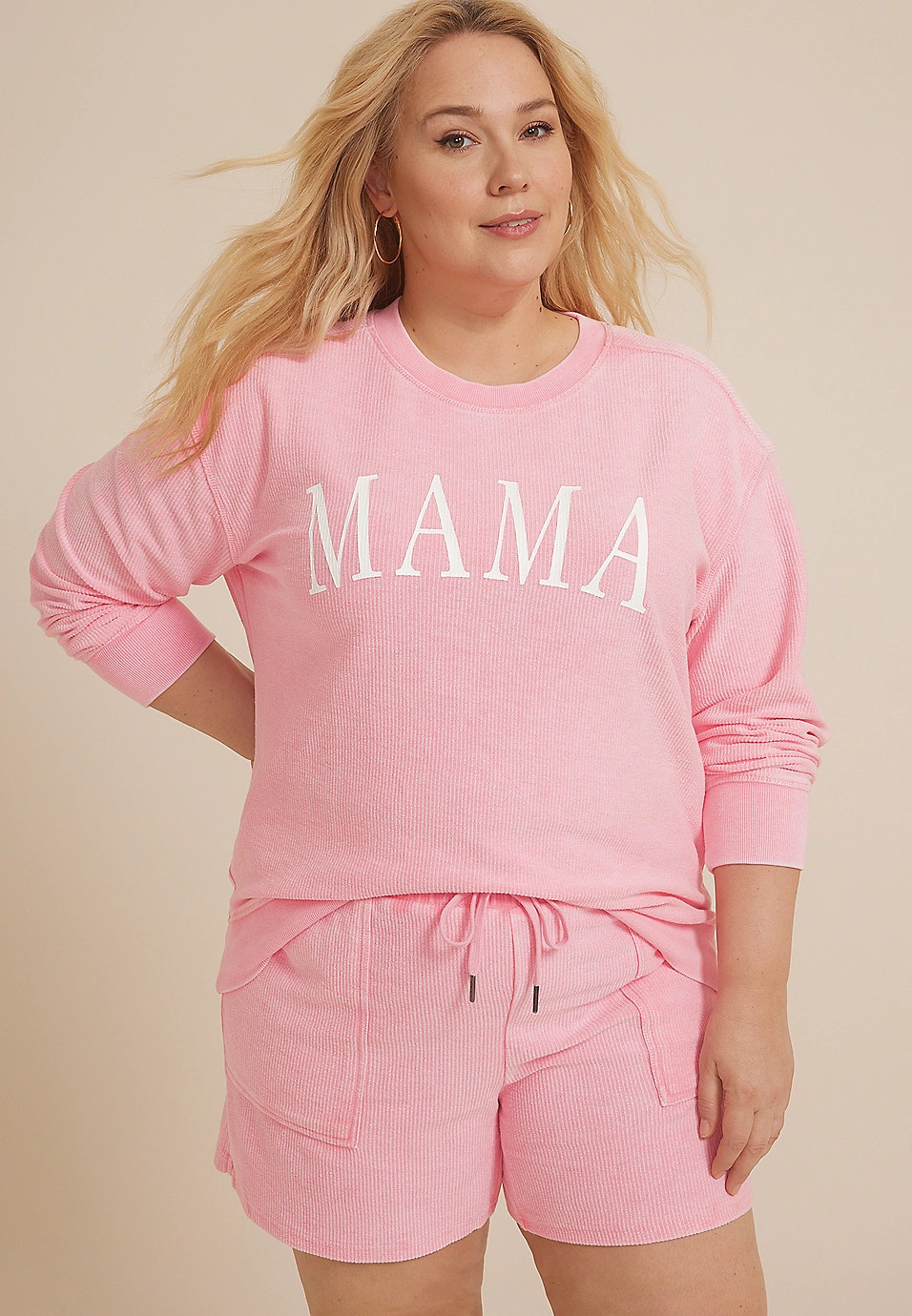 Plus Size Corded Mama Crew Neck Sweatshirt | Maurices
