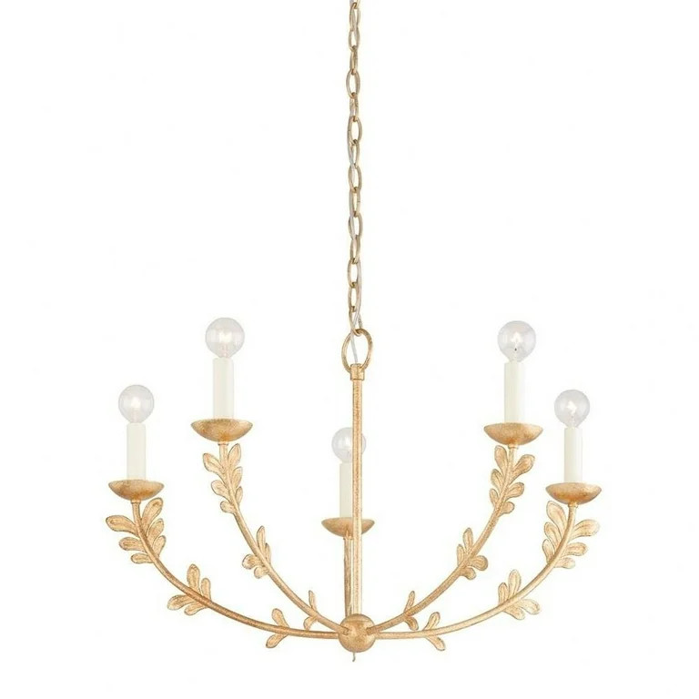 Whimsical Style 5-Light Chandelier in Gold Finish with Flower Stems and Candle-Shaped Bulbs 28 in... | Walmart (US)