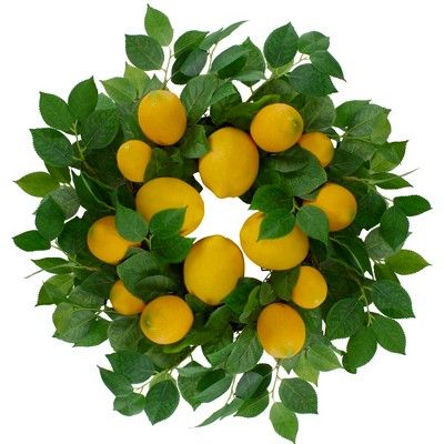 Northlight Lemons and Leaves Artificial Spring Wreath, Yellow - 18-Inch | Target