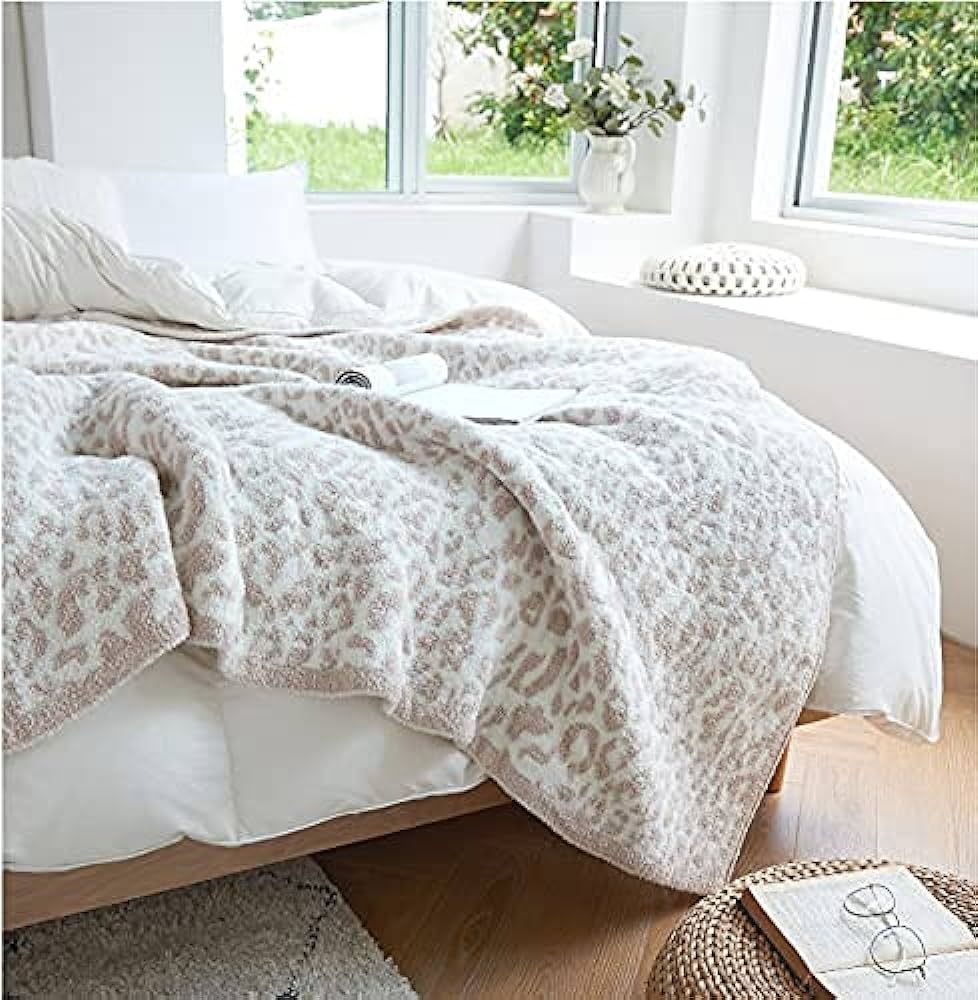 Fluffy Microfiber Leopard Knitted Throw Blanket Super Soft Cozy Lightweight Fleece Bed Blanket fo... | Amazon (US)