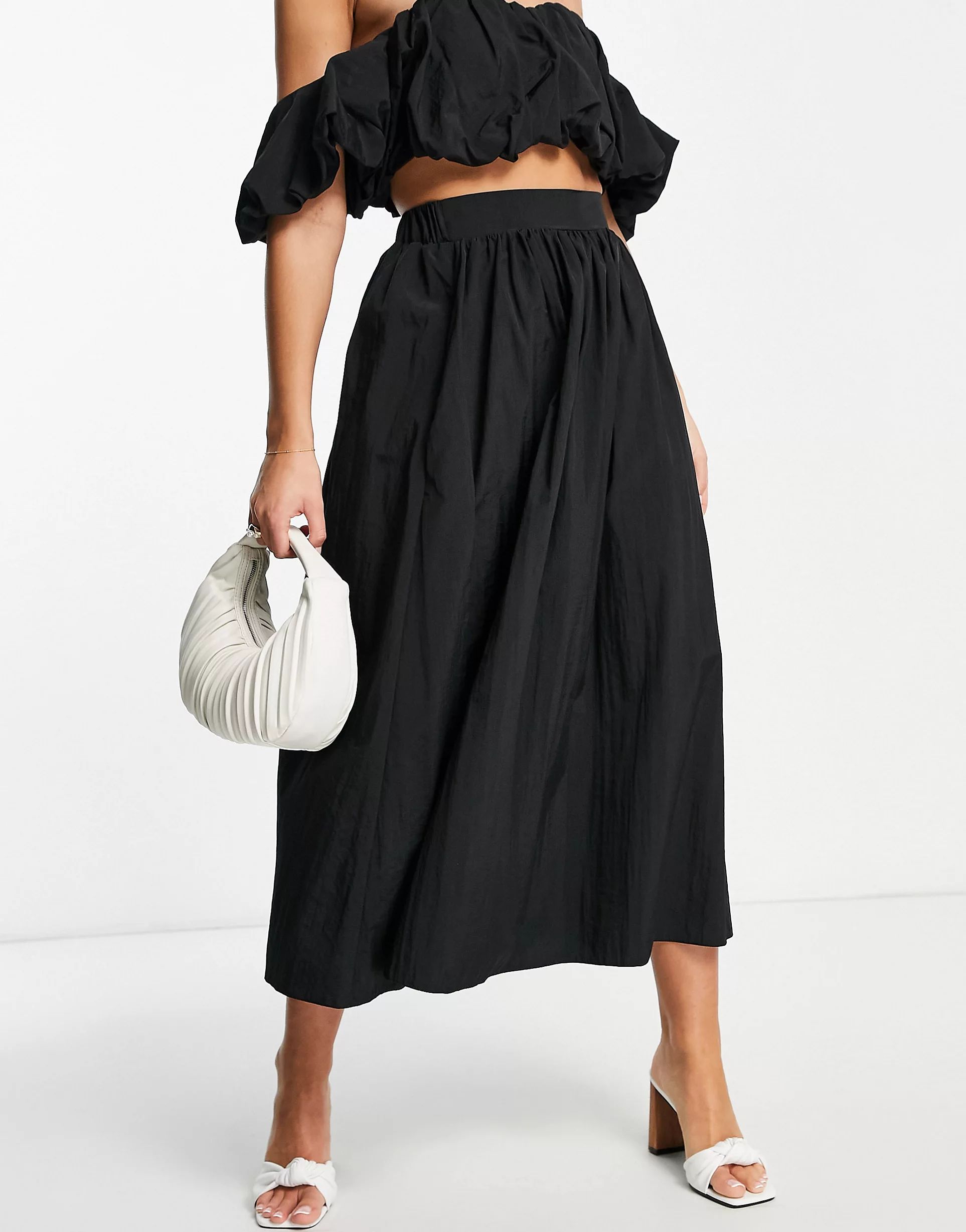 ASOS EDITION cotton full midi skirt with tiers in black | ASOS (Global)