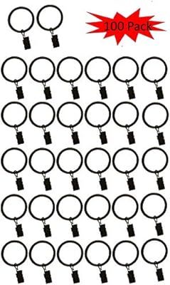TEJATAN Set of 100-1.5-inch Metal Curtain Rings with Clips - Black (Also Known as Rings with Curt... | Amazon (US)