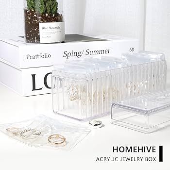 Acrylic Jewelry Box Organizer, Clear Jewelry Organizer Holder with 20 Portable Anti Tarnish Jewel... | Amazon (US)