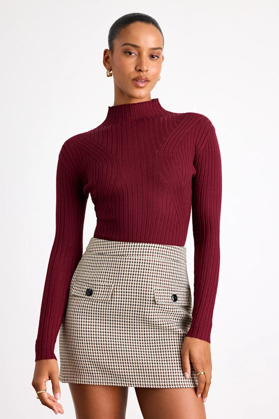 Crawford Burgundy Long Sleeve Mock Neck Bodysuit | Lulus