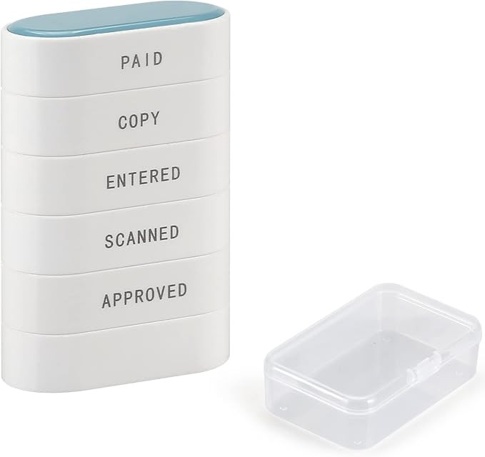 5-in-1 Office Stamp Set - Pre-Inked Rubber: Paid, Copy, Entered, Scanned, Approved - Red-Ink Impr... | Amazon (US)