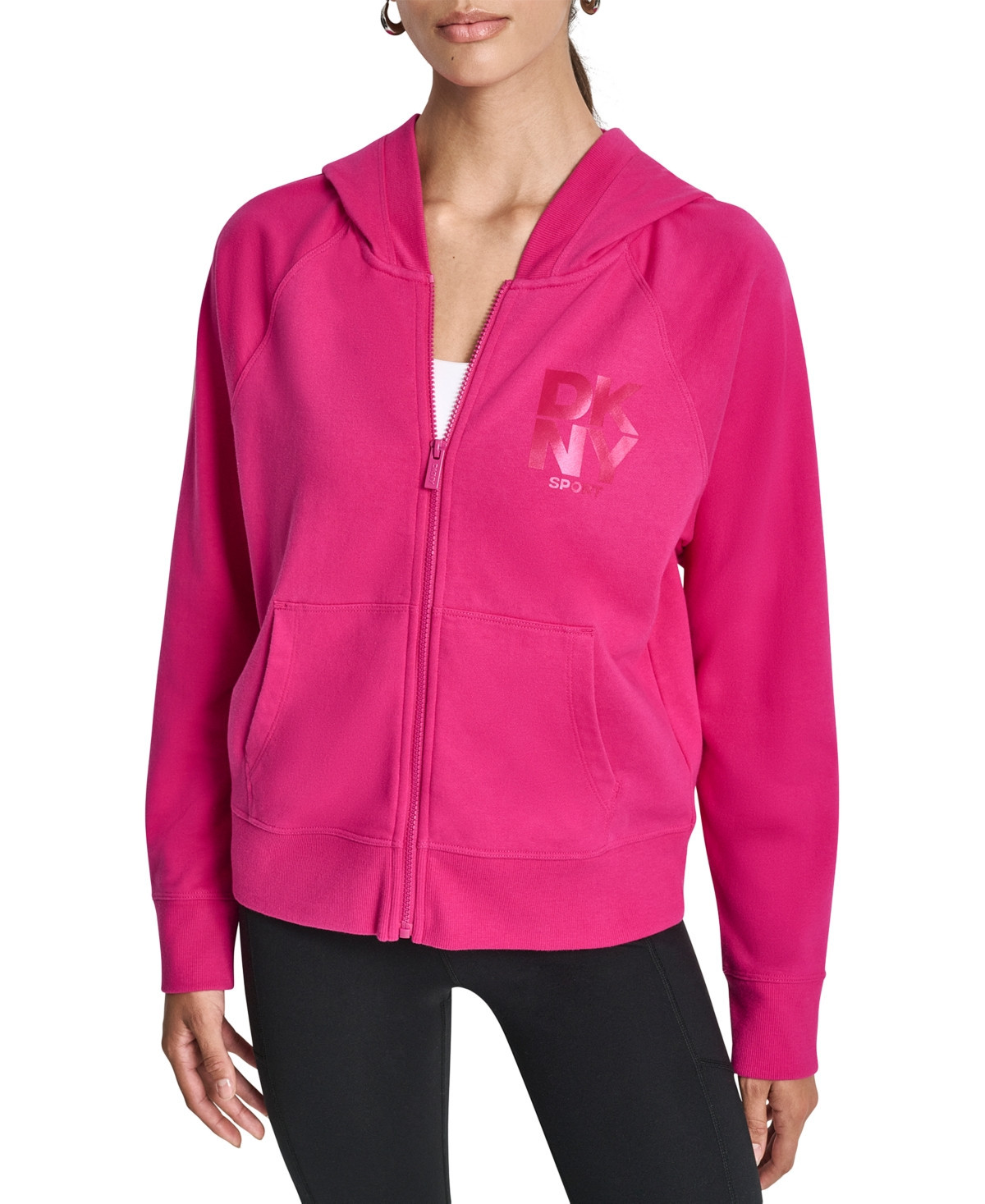 Dkny Women's Stacked Satin Logo Full-Zip Hoodie - Festive Pink | Macy's