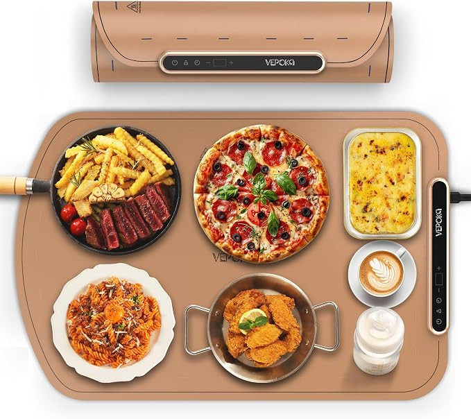 Warming Mat for Food, VEPOKA Food Warmer Mat for Countertop, Electric Warming Tray with 7 Temp Le... | Amazon (US)