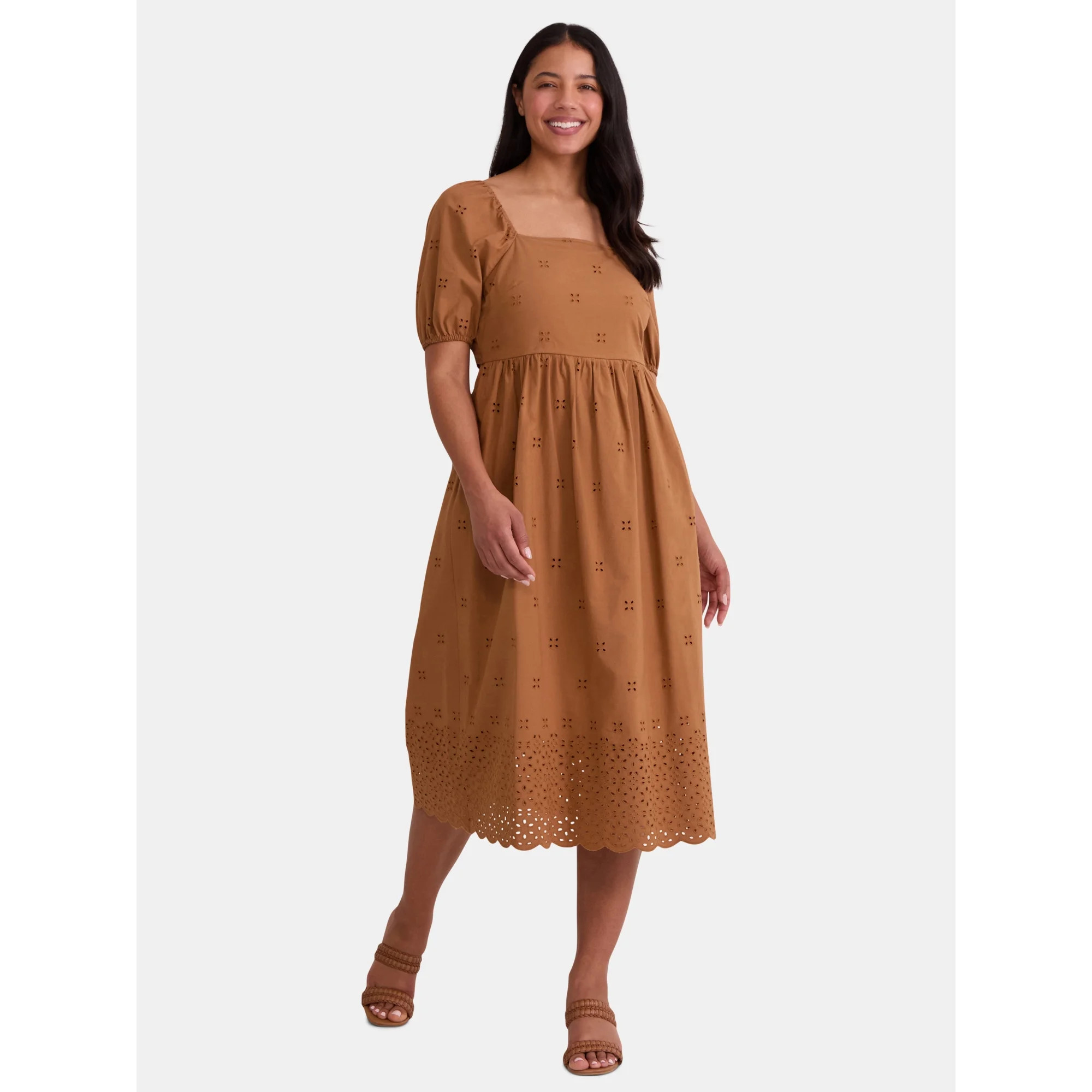 Time and Tru Women's and Women's Plus Eyelet Midi Dress, Sizes XS-4X | Walmart (US)