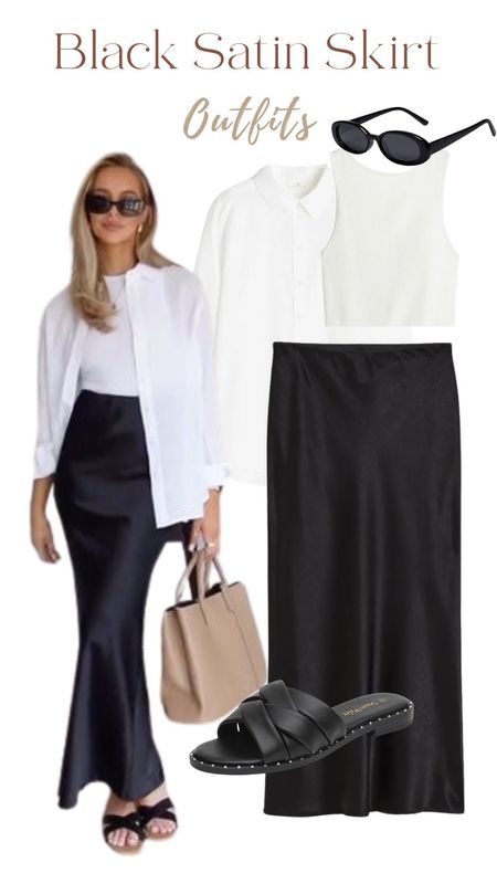 Spring outfit, summer outfits, Brunch outfit, white tank top, black satin skirt, white linen shirt, resort wear, summer vacation, black slides

#LTKfindsunder100 #LTKstyletip #LTKtravel