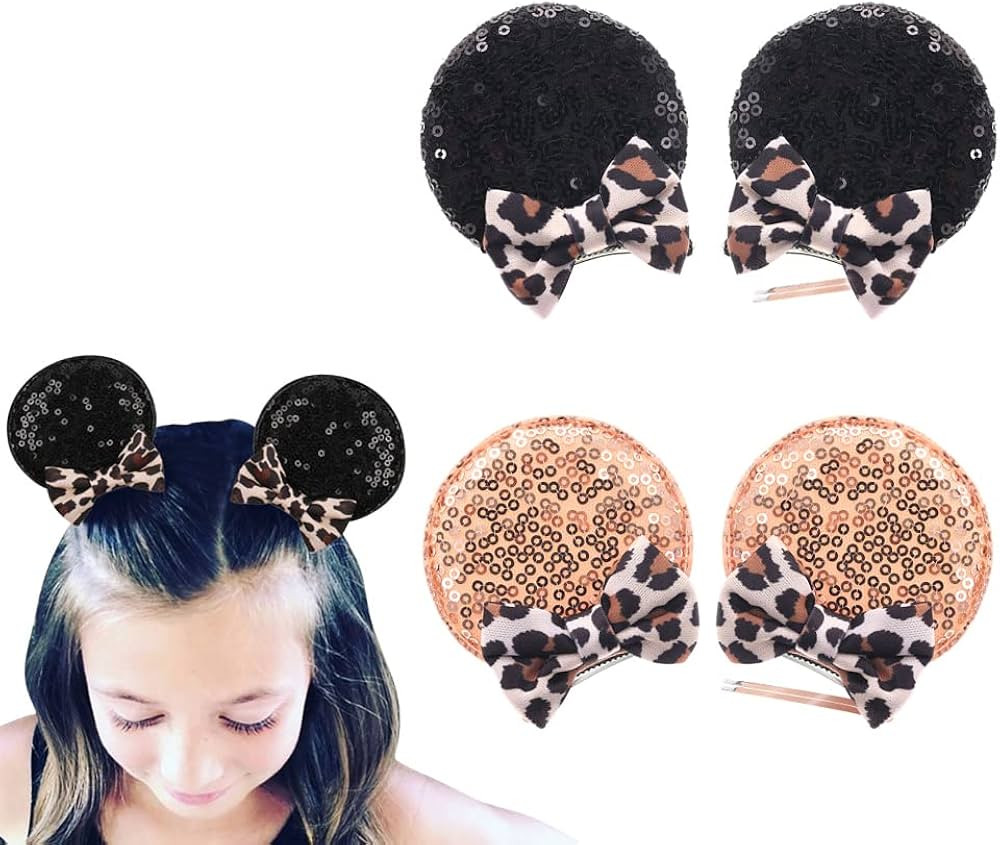 JIAHANG Cheetah Bow Mouse Ear Clips for Theme Birthday Party, Baby Girls' Leopard Print Hair Barr... | Amazon (US)