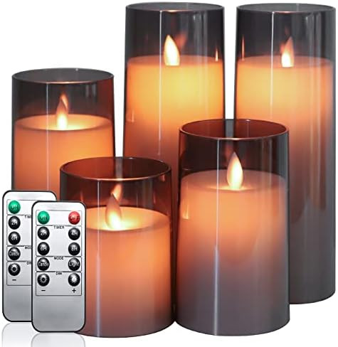 Fo32won Grey LED Flameless Pillar Candles Battery Operated with Remote and Timer, Pack of 5 (D 3"... | Amazon (US)