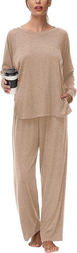 Cakulo Women Cozy Comfy Cute Pajama Sets Soft Loungewear Leisure Outfits Matching Set Long Sleeve... | Amazon (US)