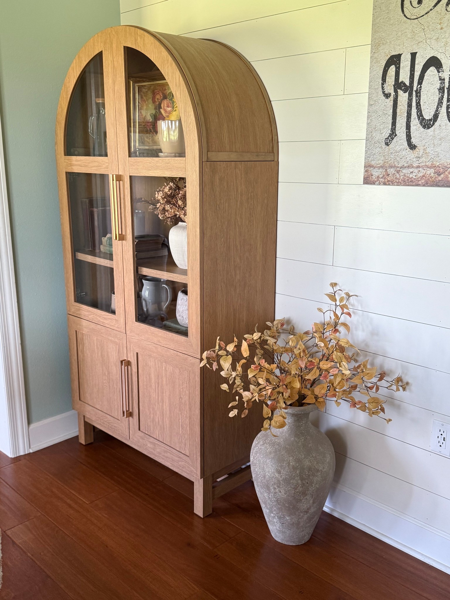 Early fall vibes! The Better Homes & Gardens viral arch cabinet is my favorite thing to decorate for all of the seasons! 🍂 