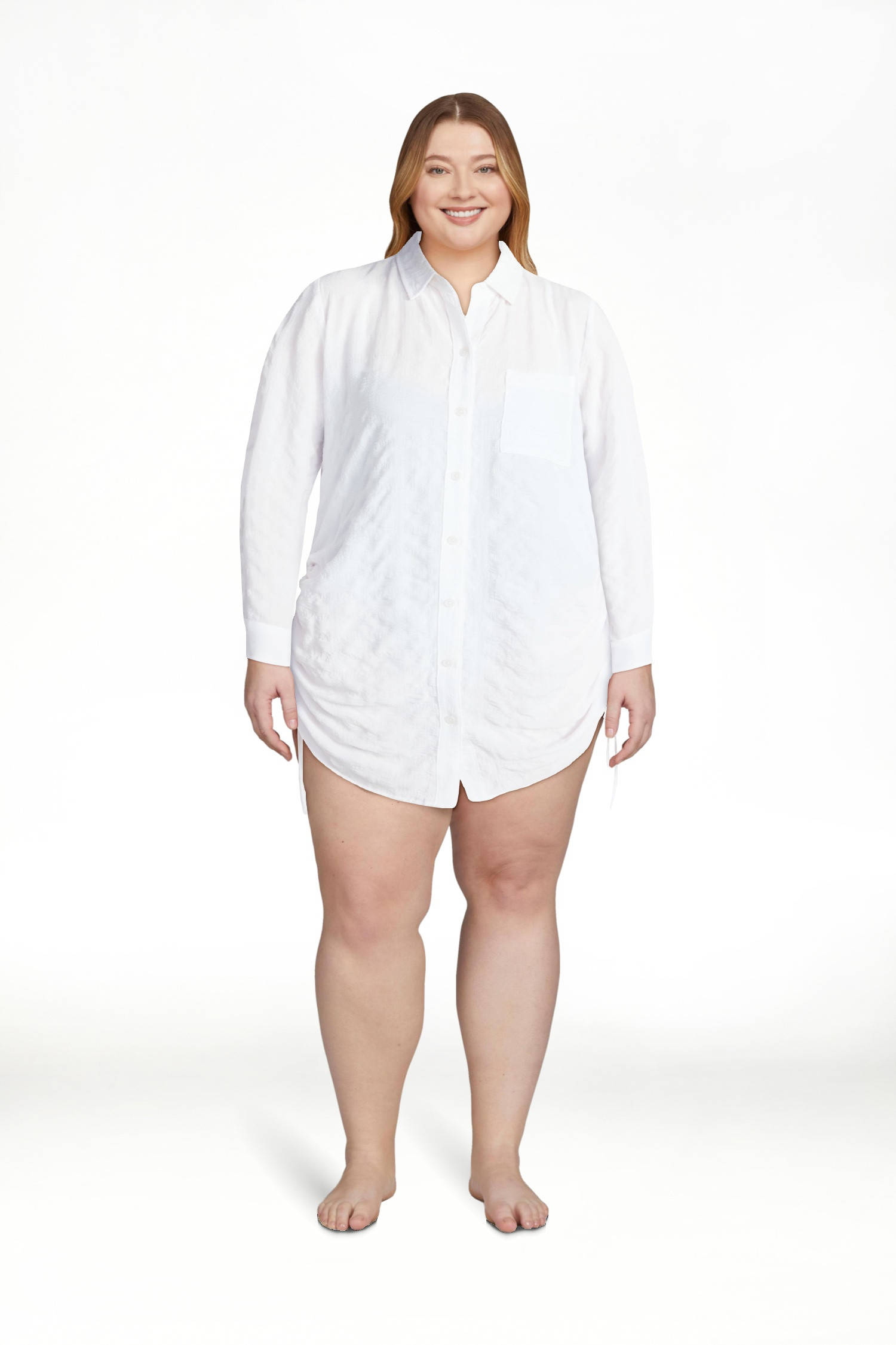 Time and Tru Women's and Women's Plus Size Essentials Convertible Button Down Shirt Coverup, Size... | Walmart (US)