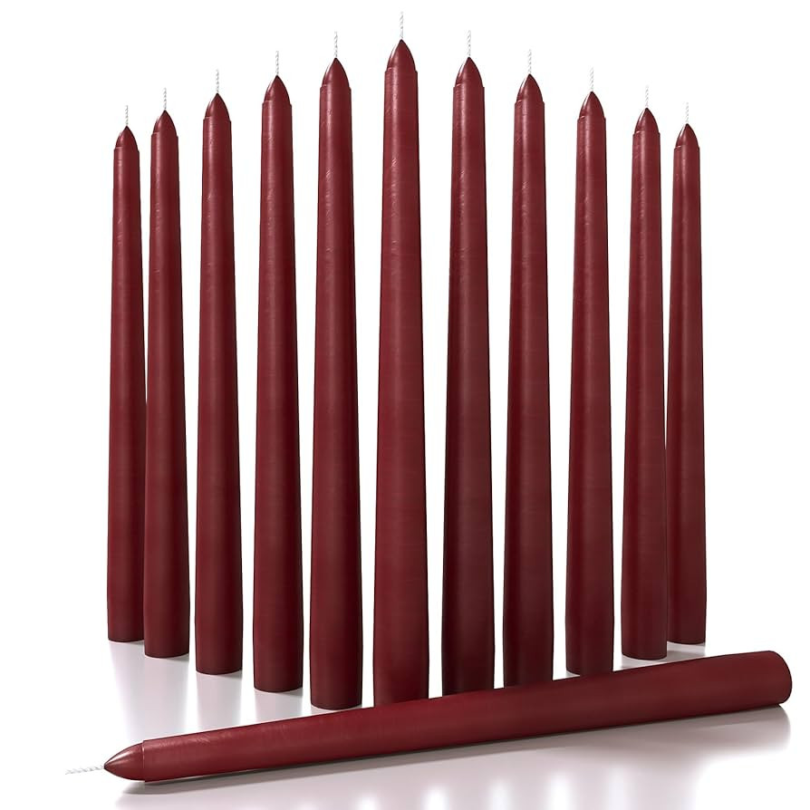 CANDWAX 10 inch Burgundy Taper Candle Set of 12 - Unscented Smokeless Dripless Candlesticks - Can... | Amazon (US)